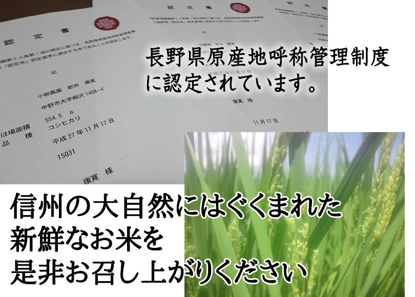 信州の大自然にはぐくまれた 新鮮なお米を 是非お召し上がりください